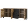 Buffet 3 portes et 3 tiroirs, couleur chêne et noir, Gamme HUD