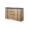 Buffet en bois, noyer et noir, 3 tiroirs, 2 portes, Gamme gand