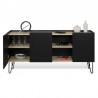 Buffet design, 180 cm longeur, 3 portes, chêne et noir, Gamme nina