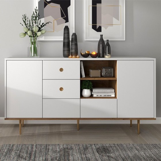 Buffet design 160  blanc et chene naturel , Gamme harmony