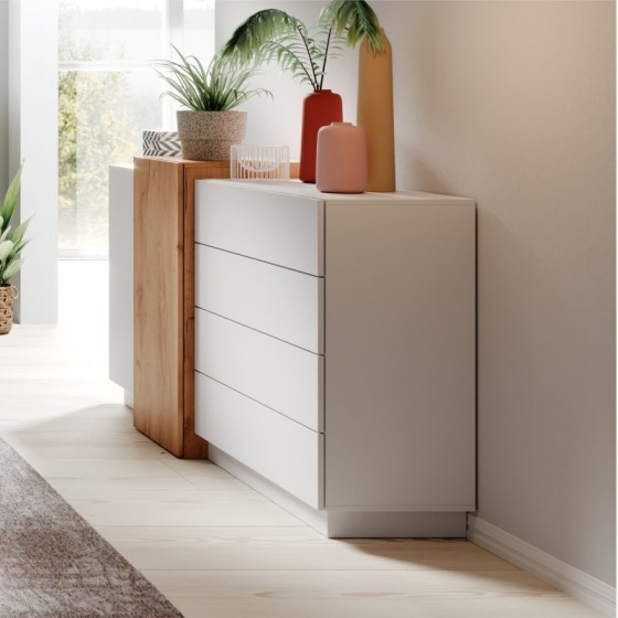 BUFFET DESIGN 2 PORTES 4 TIROIRS BLANC ET CHENE  ? GAMME NOTTI
