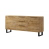 Buffet en bois, 201 cm longeur, 2 portes 3 tiroirs, couleur Chêne, Gamme Alls