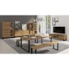Buffet en bois, 201 cm longeur, 2 portes 3 tiroirs, couleur Chêne, Gamme Alls