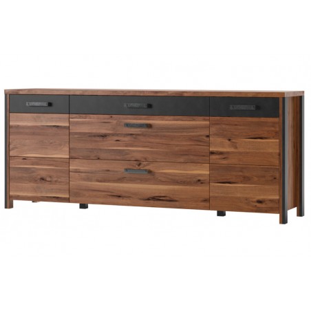 Buffet industriel, 197 cm de longueur, 2 portes 3 tiroirs et 4 niches, Gamme BUFFO B