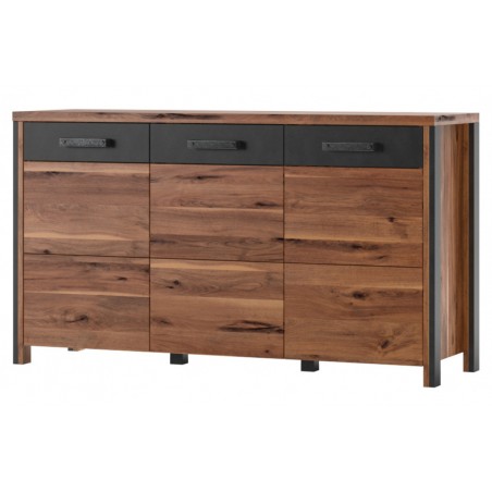 Buffet 3 portes 6 niches, couleur bois et tiroir noir, Gamme BuffoB