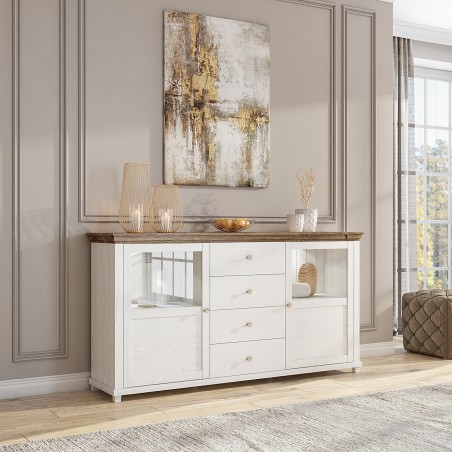 Buffet 2 portes et 4 tiroirs, couleur blanc, Gamme EvoBlancW