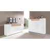 Buffet en bois, 208 cm de longueur, 4 portes 1 tiroir, couleur blanc et chêne, Gamme Dole