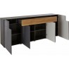 Buffet en bois, 208 cm de longueur, 4 portes 1 tiroir, couleur gris et chêne, Gamme Dole b