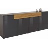 Buffet en bois, 208 cm de longueur, 4 portes 1 tiroir, couleur gris et chêne, Gamme Dole b