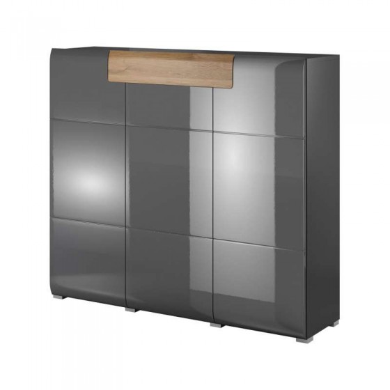 Buffet 3 portes 1 tiroir , couleur gris et chêne, Gamme Doleb