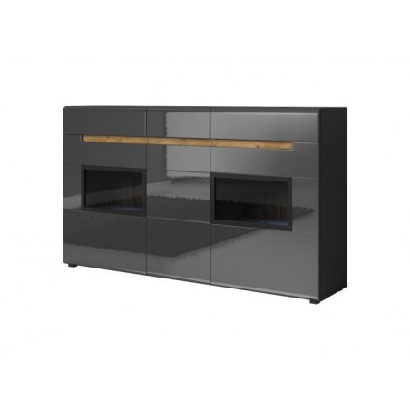 Buffet 3 portes 3 tiroirs et 6 niches, couleur Gris anthracite et bois, Gamme TOREK B