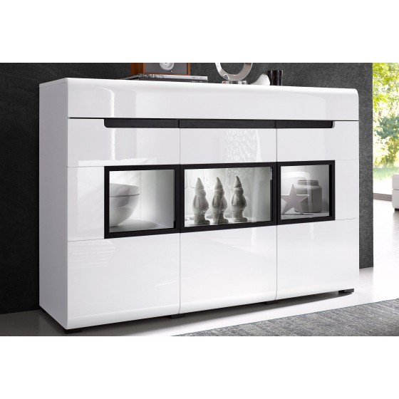 Buffet 3 portes 3 tiroirs, couleur blanc et noir, Gamme TOREK