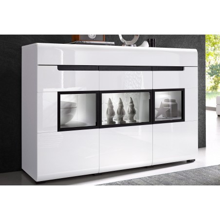 Buffet 3 portes 3 tiroirs, couleur blanc et noir, Gamme TOREK