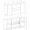 Buffet design, 180 cm de longueur,  blanc et chene, 4 portes et 1 tiroir , Gamme flow