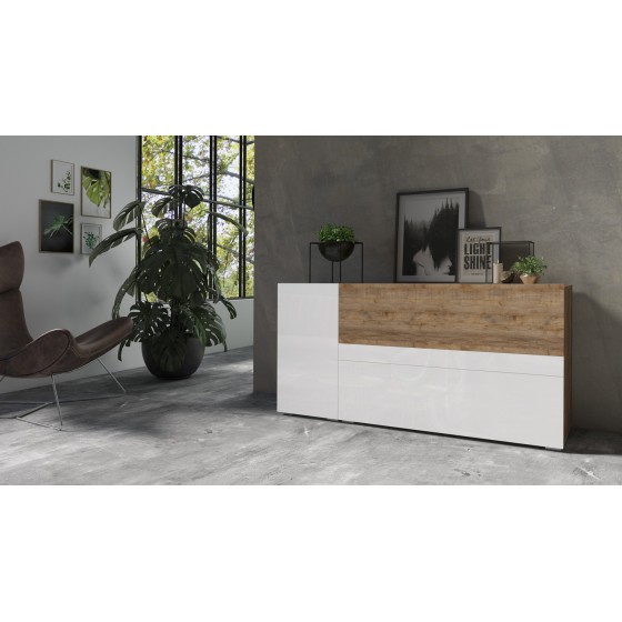 Buffet design blanc et chene, 2 portes et 1 tiroir  , Gamme flow