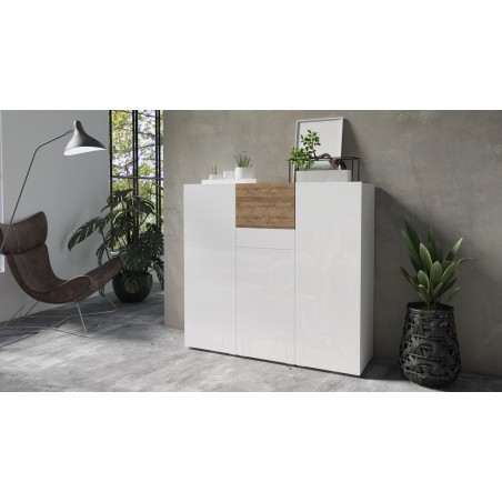 Buffet haut design blanc et chene , Gamme flow