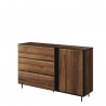 Buffet 1 porte, 3 tiroirs, couleur noir et bois, Gamme SANTANA