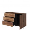 Buffet 1 porte, 3 tiroirs, couleur noir et bois, Gamme SANTANA