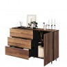 Buffet 1 porte, 3 tiroirs, couleur noir et bois, Gamme SANTANA