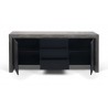 Buffet design, 188 cm de longueur,  3 tiroirs 2 portes, effet béton et noir, Gamme kobe