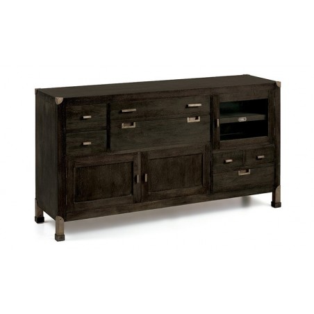 Buffet en bois mindi, 7 tiroirs, 3 portes, Gamme boston