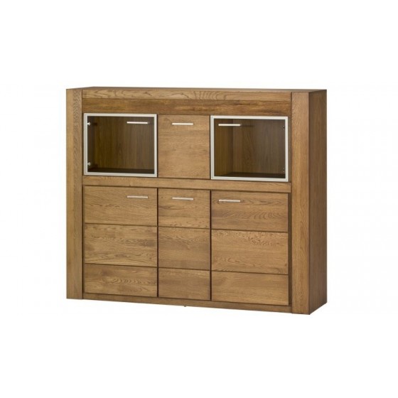 Buffet en chêne, 2 portes vitrées, 4 portes, éclairage led, Gamme boston