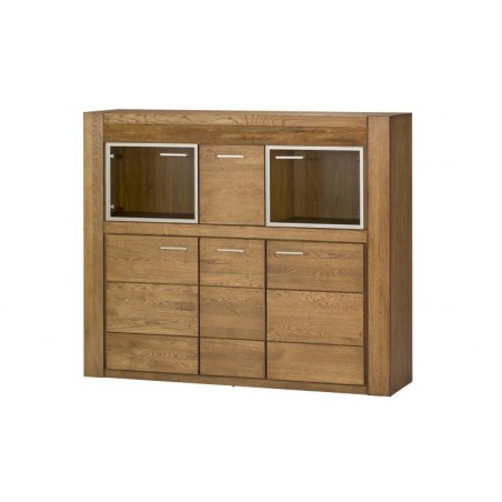 Buffet en chêne, 2 portes vitrées, 4 portes, éclairage led, Gamme boston