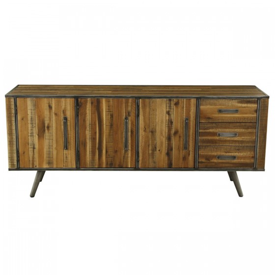 Buffet en bois, 190 cm de longueur, 3 portes, 3 tiroirs, Gamme cusco