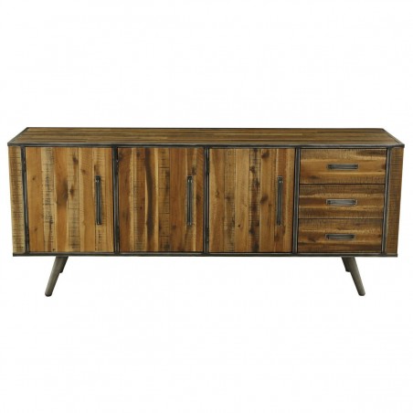 Buffet en bois, 190 cm de longueur, 3 portes, 3 tiroirs, Gamme cusco
