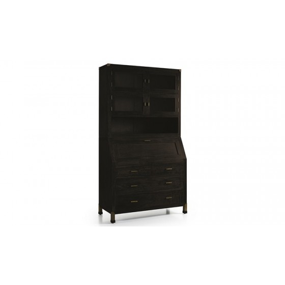 Buffet en bois mindi, 5 porte vitrées, 6 tiroirs, Gamme boston