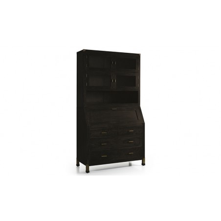 Buffet en bois mindi, 5 porte vitrées, 6 tiroirs, Gamme boston