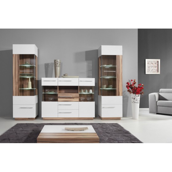 Buffet en bois, 2 portes vitrées, 4 tiroirs, Gamme mya