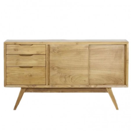 Buffet en teck massif 2 portes coulissantes 3 tiroirs, Gamme fiftees