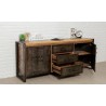 Buffet en teck recyclé marron, 2 portes, 3 tiroirs, Gamme atelier