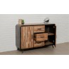 Buffet en teck recyclé, 2 portes, 3 tiroirs, pieds en métal brossé, Gamme avenue