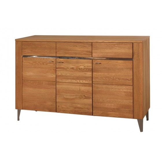 Buffet, 3 portes 3 tiroirs,  pied et insert en métal, couleur chêne miel, Gamme LATINA