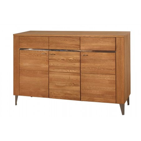 Buffet, 3 portes 3 tiroirs,  pied et insert en métal, couleur chêne miel, Gamme LATINA