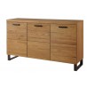 Buffet, façade en bois massif, 3 portes,  pieds en métal, couleur chêne, Gamme PRATTO