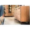 Buffet, façade en bois massif, 3 portes,  pieds en métal, couleur chêne, Gamme PRATTO