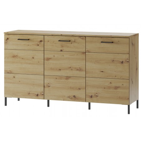 Buffet, 3 portes et 6 niches, pieds en métal, couleur chêne artisanal avec éléments noirs mats, Gamm