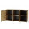 Buffet, 3 portes et 6 niches, pieds en métal, couleur chêne artisanal avec éléments noirs mats, Gamm