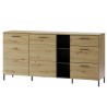 Buffet, 2 portes, 3 tiroirs et 3 niches, pieds en métal, couleur chêne artisanal avec éléments noirs