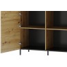 Buffet, 2 portes, 3 tiroirs et 3 niches, pieds en métal, couleur chêne artisanal avec éléments noirs