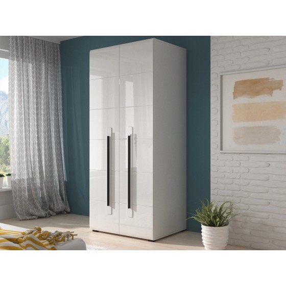 Buffet, 1 niche et 1 penderie, couleur blanc et noir, Gamme TutaBlanc