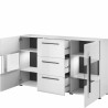 Buffet, 180 cm de longueur, 2 portes semi vitrée et 3 tiroirs, couleur blanc et noir, Gamme TutaBlanc