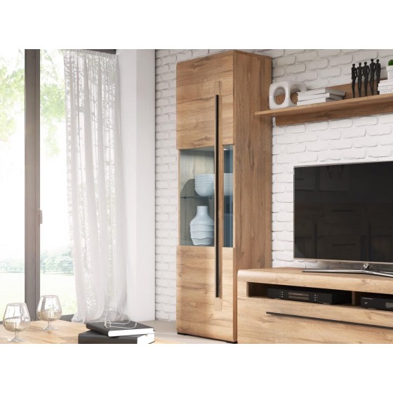 Buffet, 1 porte semi vitrée et 6 niches, couleur chêne, Gamme TutaBois