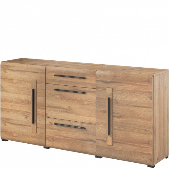 Buffet, 2 portes et 3 tiroirs, couleur chêne, Gamme TutaBois