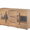 Buffet, 180 cm de longueur, 2 portes semi vitrée et 3 tiroirs, couleur chêne, Gamme TutaBois