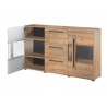 Buffet, 180 cm de longueur, 2 portes semi vitrée et 3 tiroirs, couleur chêne, Gamme TutaBois
