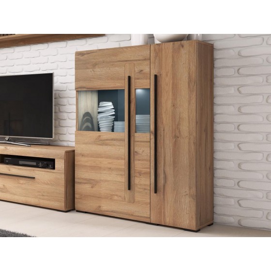 Buffet, haut, 2 portes semi  vitrée et 8 niches, couleur chêne, Gamme TutaBois